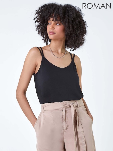 Roman Black Plain Double Strap Stretch Vest Top (E23028) | £32