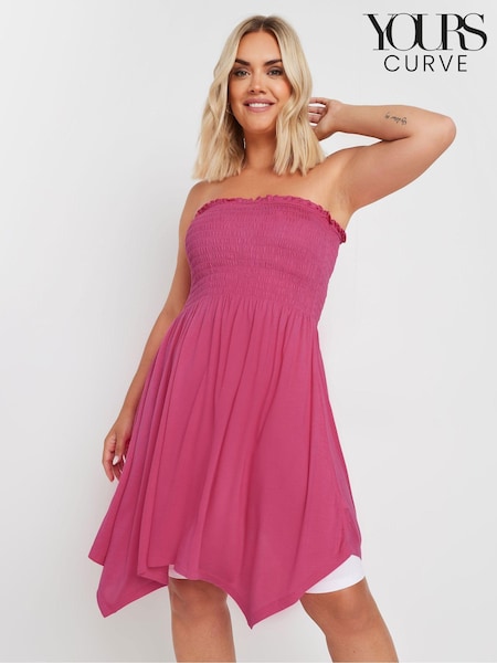Yours Curve Pink Shirred Hanky Hem Top (E23074) | £20