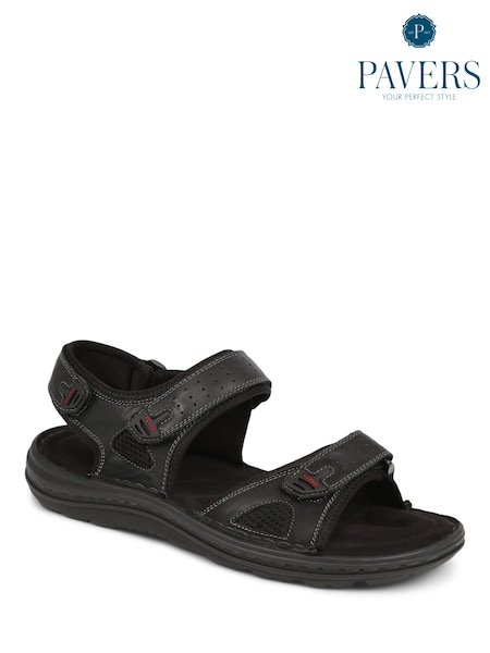 Pavers Black Pavers Touch Fasten Open-Toe Black Sandals (E23094) | £35