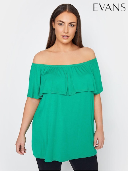 Evans Green Layered Bardot Top (E23274) | £28