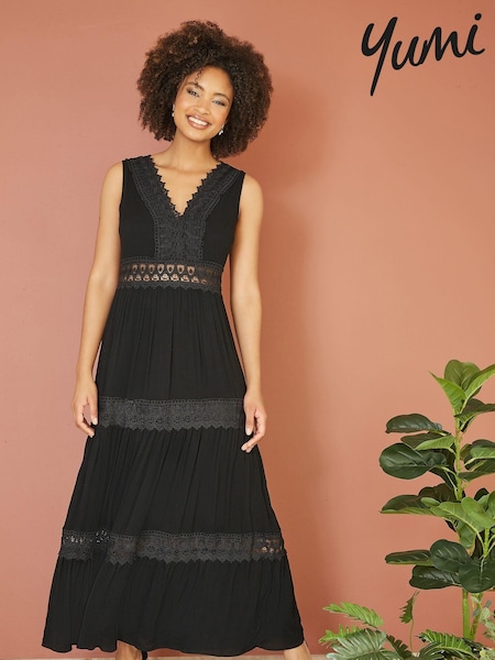 Yumi Black Lace Trim Sun Dress (E23448) | £58