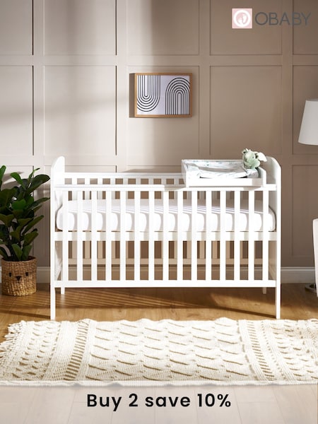 Obaby White Grace Cot Bed, Cot Top Changer and Fibre Mattress (E24048) | £250