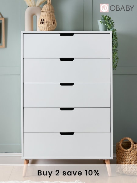 Obaby White/Natural Maya Tall Boy Chest of Drawers (E24054) | £300
