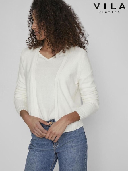 VILA White Long Sleeve Cropped Lightweight Cardigan (E24464) | £32