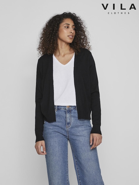 VILA Black Long Sleeve Cropped Lightweight Cardigan (E24465) | £32