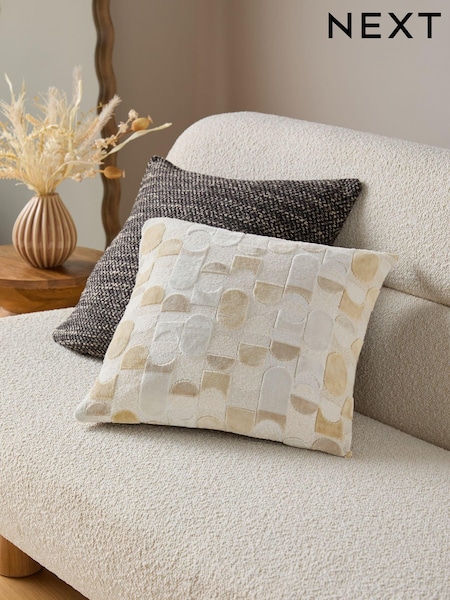 Light Natural 43 x 43cm Geometric Curve Cut Velvet Cushion (E25413) | £24