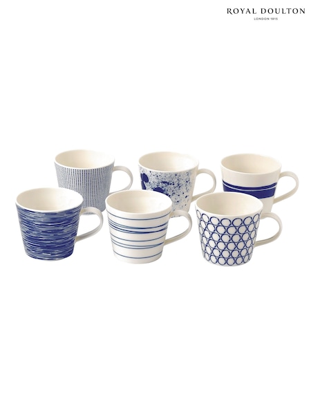 Royal Doulton Blue Mixed Designs Pacific Mugs Set of 6 (E25588) | £85