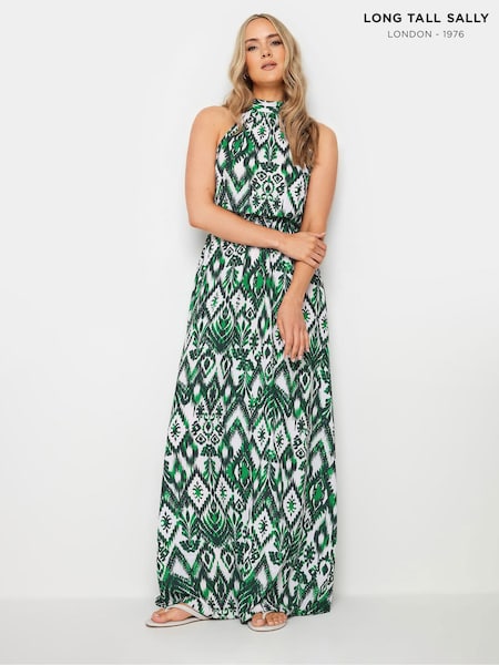 Long Tall Sally Green Print Halterneck Maxi Dress (E25615) | £50