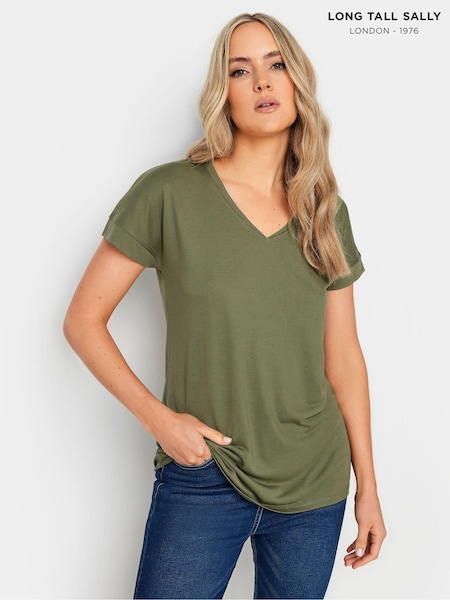 Long Tall Sally Green Premium Modal V-Neck T-Shirt (E25640) | £19