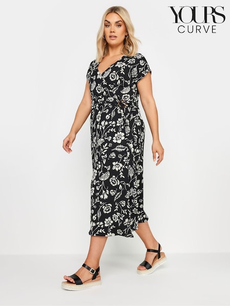 Yours Curve Black Floral Textu Midi Dress (E25707) | £37