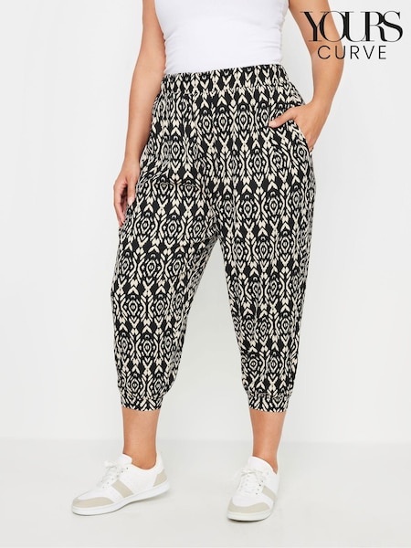 Yours Curve Black Paisley Textured Wide Leg Trousers (E25788) | £27