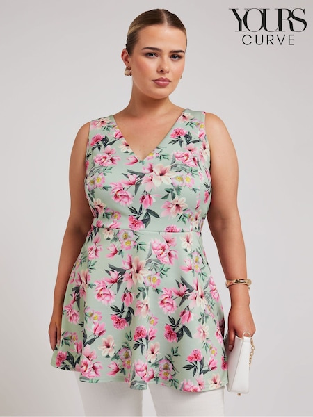 Yours Curve Green Floral Peplum Top (E25827) | £39