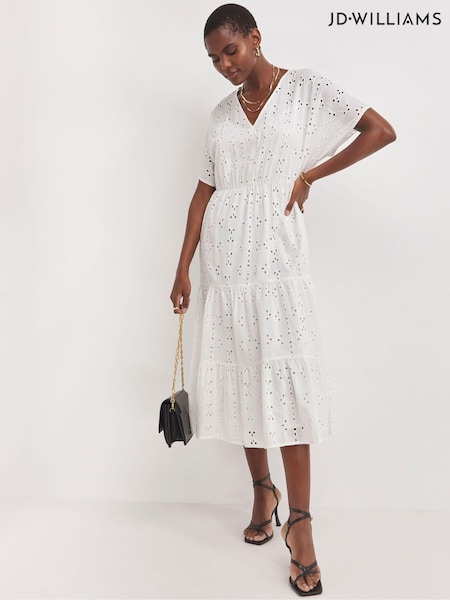 JD Williams White Broderie Smock 100% Cotton Dress (E25937) | £50