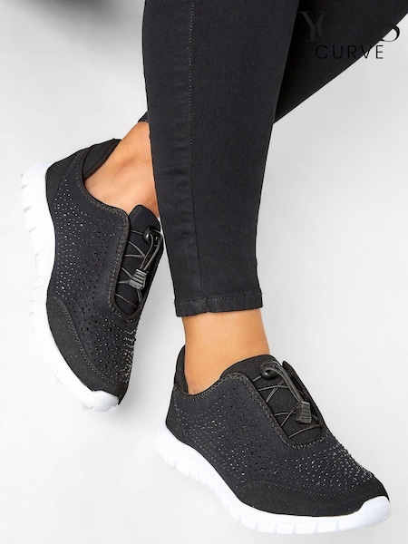 Yours Curve Black Extra Wide Fit Titania Gem Trainers (E25944) | £33