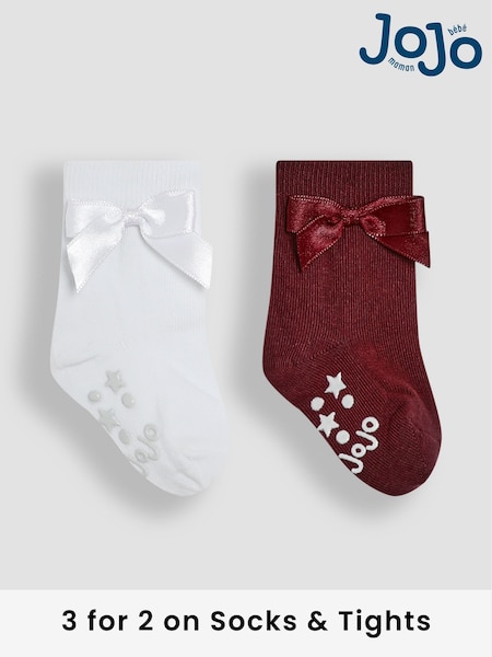 JoJo Maman Bébé Burgundy 2-Pack Bow Socks (E26012) | £9.50