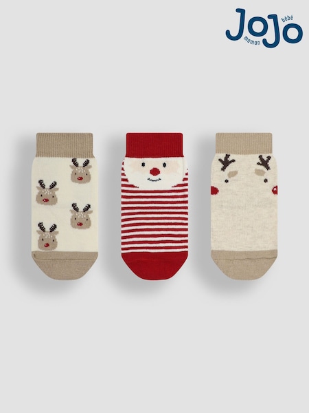 JoJo Maman Bébé Fesitve Red 3-Pack Christmas Socks (E26013) | £4