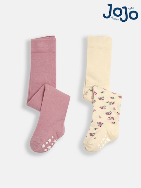JoJo Maman Bébé Pastel Pink 2-Pack Cotton Rich Tights (E26019) | £15