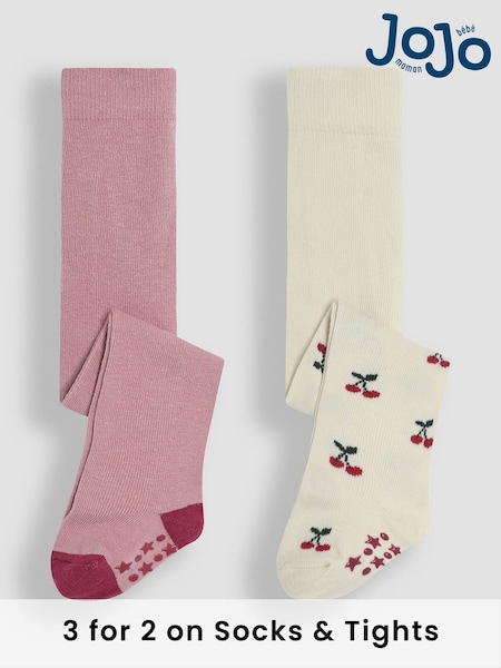 JoJo Maman Bébé Red Cotton Rich Cherry Tights 2 Pack (E26020) | £15