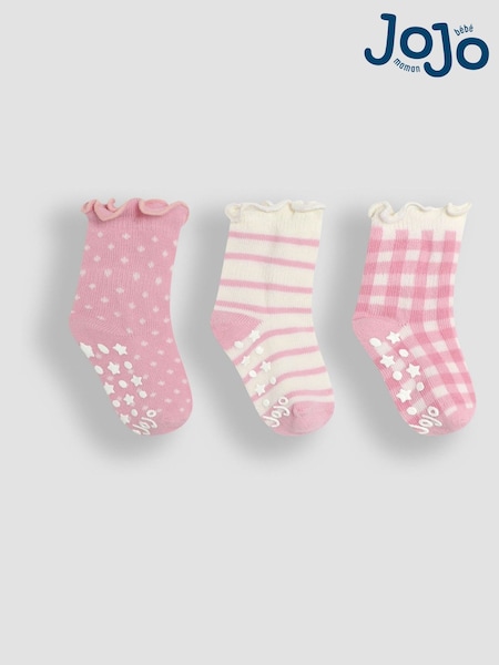 JoJo Maman Bébé Pink Cotton Frill Socks 3 Pack (E26029) | £9.50