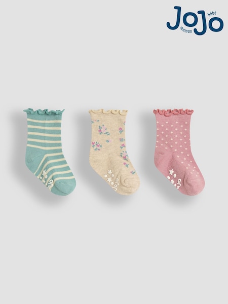 JoJo Maman Bébé Duck Egg Floral Socks 3 Pack (E26034) | £9.50