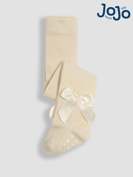 JoJo Maman Bébé Cream Cotton Rich Tight With Bows (E26036) | £9.50