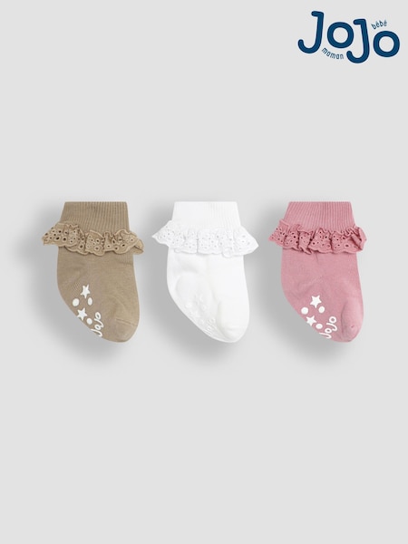 JoJo Maman Bébé Natural Frill Socks 3 Pack (E26042) | £9.50
