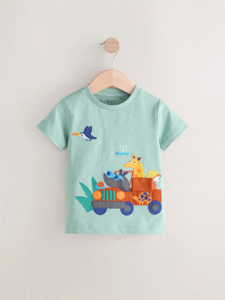 Teal Blue Short Sleeve Appliqué T-Shirt (3mths-7yrs) (E26079) | £7.50 - £9.50