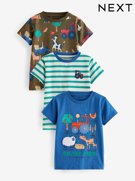 Blue/Orange Short Sleeve Appliqué T-Shirts 3 Pack (3mths-7yrs) (E26082) | £18 - £22