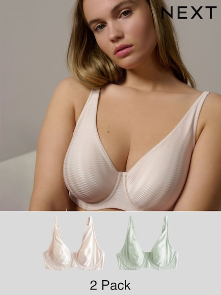 Green/Ecru DD+ Non Pad Full Cup DD+ Jacquard Microfibre Brushed Lined Non Pad Bras 2 Pack (E26091) | £36