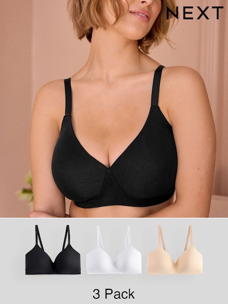 Black/White/Pastel Rose Nude Pad Non Wire DD+ Cotton Blend Ultimate Comfort Bras 3 Pack (E26094) | £42