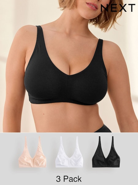 Black/White/Pastel Rose Nude Non Pad Non Wire DD+ Cotton Blend Ultimate Comfort Bras 3 Pack (E26096) | £40