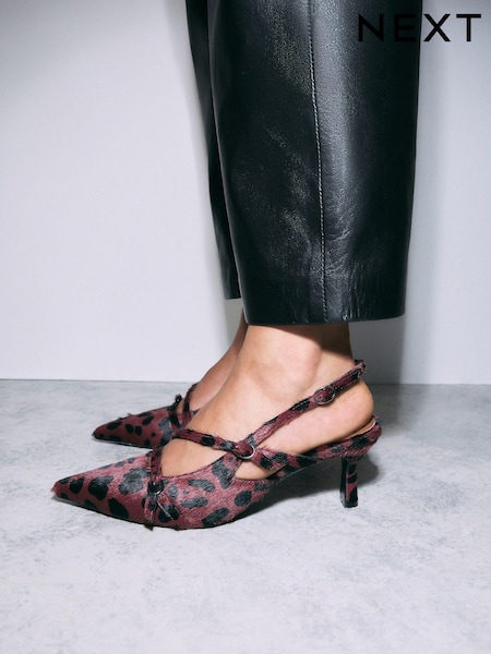 Red Forever Comfort® Leather Multi Buckle Slingback Heels (E26127) | £59