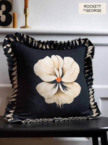 Rockett St George Black Floral Pleated Frill Cushion (E26231) | £35