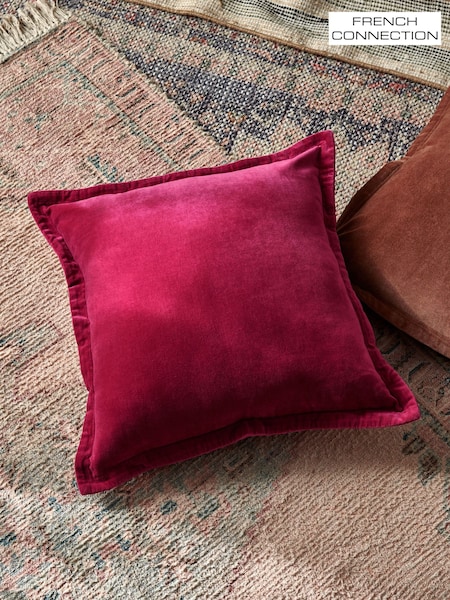 French Connection Raspberry Pink 100% Cotton Washed Velvet Cushion (E26241) | £30