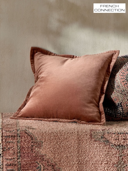 French Connection Coffee 100% Cotton Washed Velvet Cushion (E26242) | £30