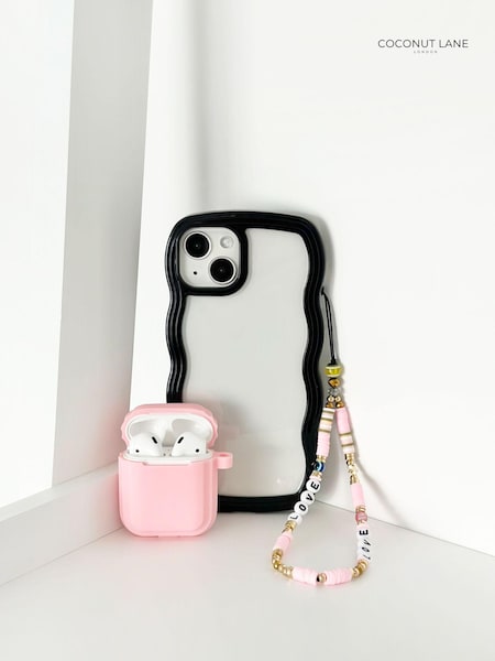 Coconut Lane Black/Pink Curvy iPhone 13 Airpods Case and Phone Strap (E26388) | £37