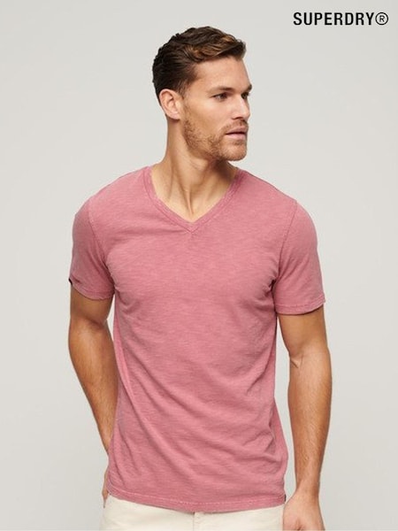 Superdry Pink 100% Cotton V-Neck Slub Short Sleeve T-Shirt (E26419) | £23