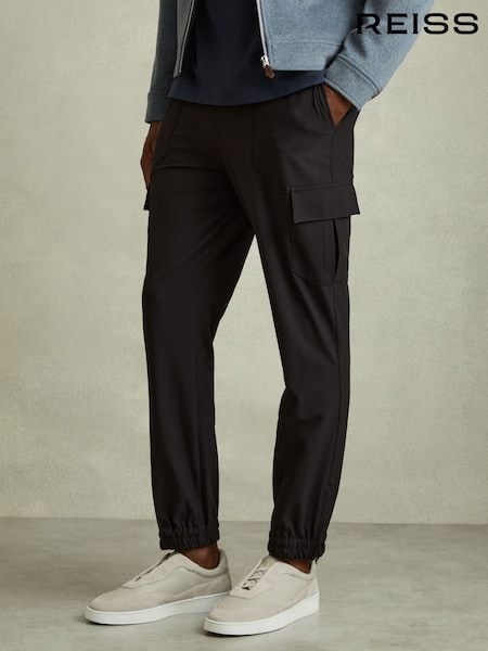 Reiss Black Hold Elasticated Cargo Trousers (E26629) | £118