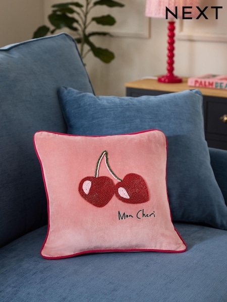 Pink Cherry Hearts Valentines Cushion (E26681) | £22