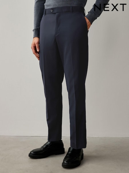 Navy Blue Relaxed Tapered Fit Stretch Smart Trousers (E26691) | £24