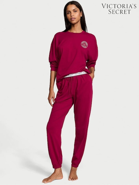 Victoria's Secret Campari Red Rhinestone Graphic London Cotton Long Pyjama Set (E26726) | £49