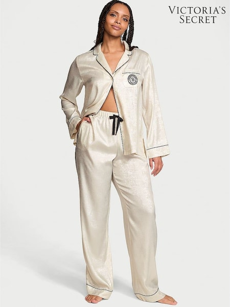 Victoria's Secret Candelight White Fiona Foil Satin Long Pyjama Set (E26754) | £69