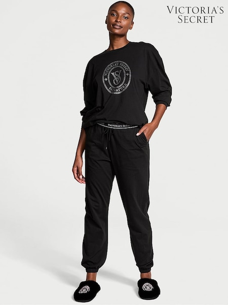 Victoria's Secret Black Rhinestone Graphic London Cotton Long Pyjama Set (E26755) | £49