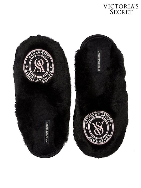 Victoria's Secret Black Closed Toe Faux Fur Slippers (E26767) | £35
