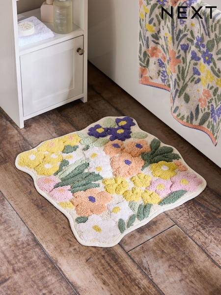 Multi Floral Print 100% Cotton Shower Mat (E26783) | £20