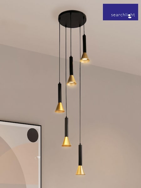 Searchlight Black/Gold Helenium 5 Light Multi Drop Pendant Ceiling Light (E26825) | £100
