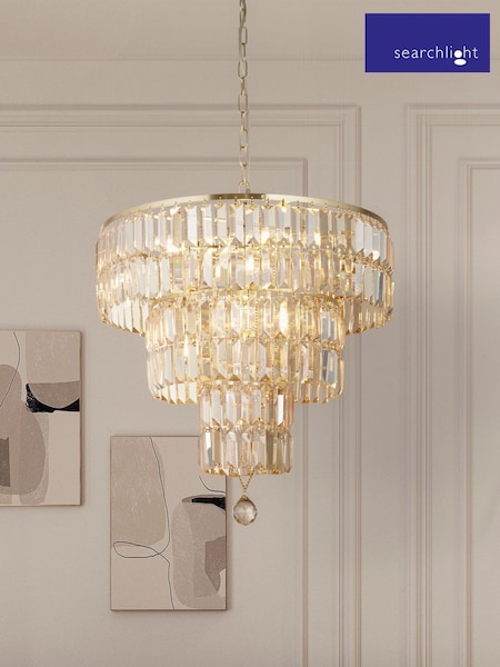 Searchlight Satin Brass Luna 5 Light Pendant Ceiling Light (E26830) | £365