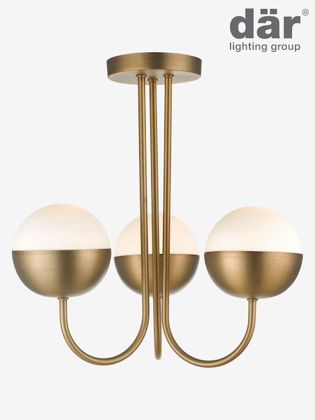 Dar Lighting Brass Andre 3 Light Semi Flush Ceiling Light (E26929) | £95