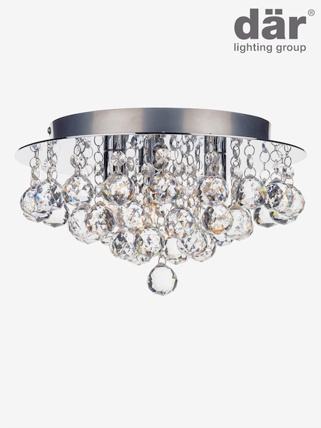 Dar Lighting Clear Pluto 3 Light Flush Ceiling Light (E26930) | £130
