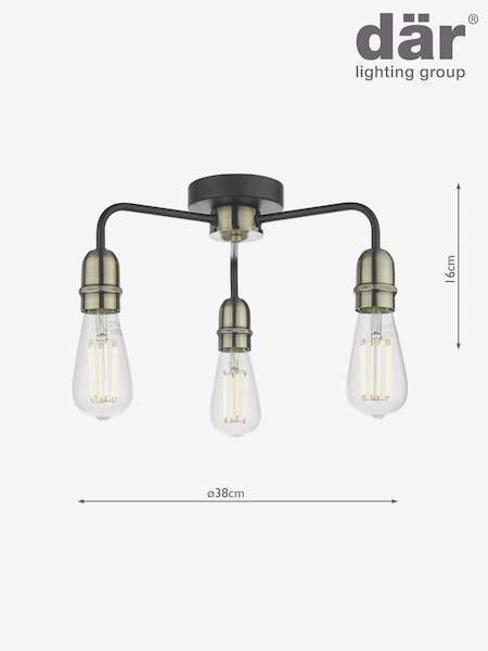 Dar Lighting Black Kiefer 3 Light Flush Ceiling Light (E26957) | £46